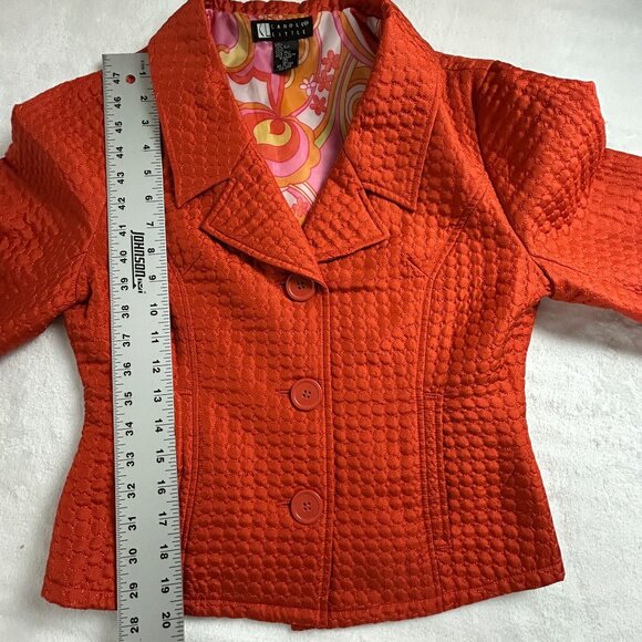 Carole Little Womens Silk Quilted Blazer Small Orange Lined 3/4 Sleeve Buttons - Picture 7 of 8